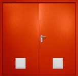 Двупольная противопожарная дверь EI-60 с двумя стыковочными узлами снизу, окрас по RAL 3003