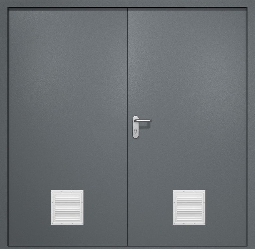 Двупольная противопожарная дверь EI-60 с двумя стыковочными узлами снизу, окрас по RAL 7001