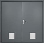 Двупольная противопожарная дверь EI-60 с двумя стыковочными узлами снизу, окрас по RAL 7001