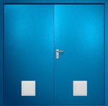 Двупольная противопожарная дверь EI-60 с двумя стыковочными узлами снизу, окрас по RAL 5002