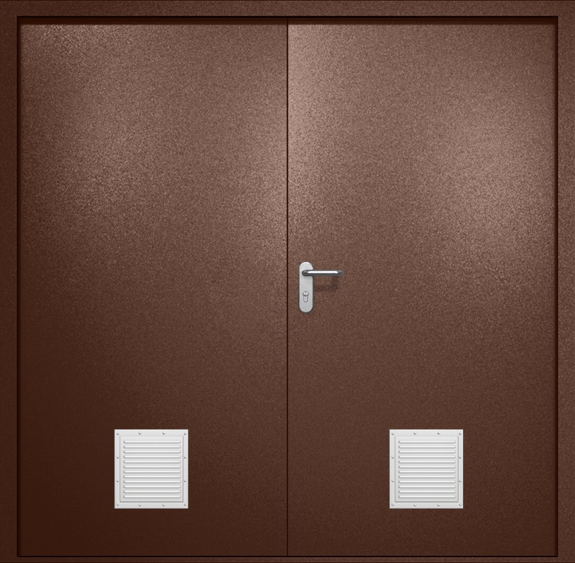 Двупольная противопожарная дверь EI-60 с двумя стыковочными узлами снизу, окрас по RAL 8016 Двупольная противопожарная дверь EI-60 с двумя стыковочными узлами снизу, окрас по RAL 8016