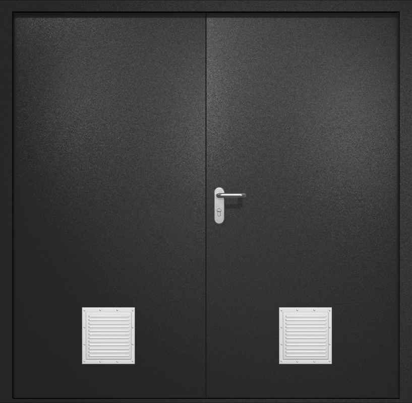 Двупольная противопожарная дверь EI-60 с двумя стыковочными узлами снизу, окрас по RAL 9004