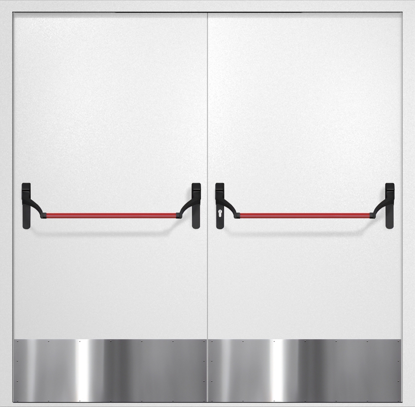 Двупольная противопожарная дверь EI-60 с отбойниками и ручками «Антипаника», окрас по RAL 9003 Двупольная противопожарная дверь EI-60 с отбойниками и ручками «Антипаника», окрас по RAL 9003