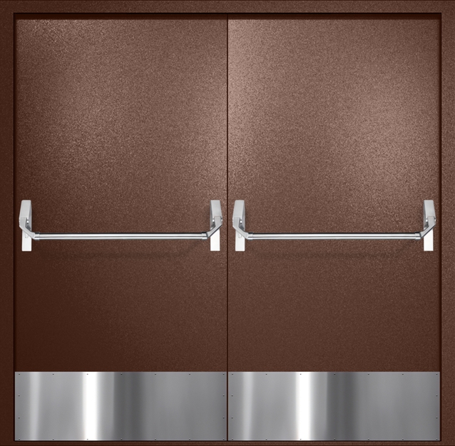 Двупольная противопожарная дверь EI-60 с отбойниками и ручками «Антипаника», окрас по RAL 8016 Двупольная противопожарная дверь EI-60 с отбойниками и ручками «Антипаника», окрас по RAL 8016