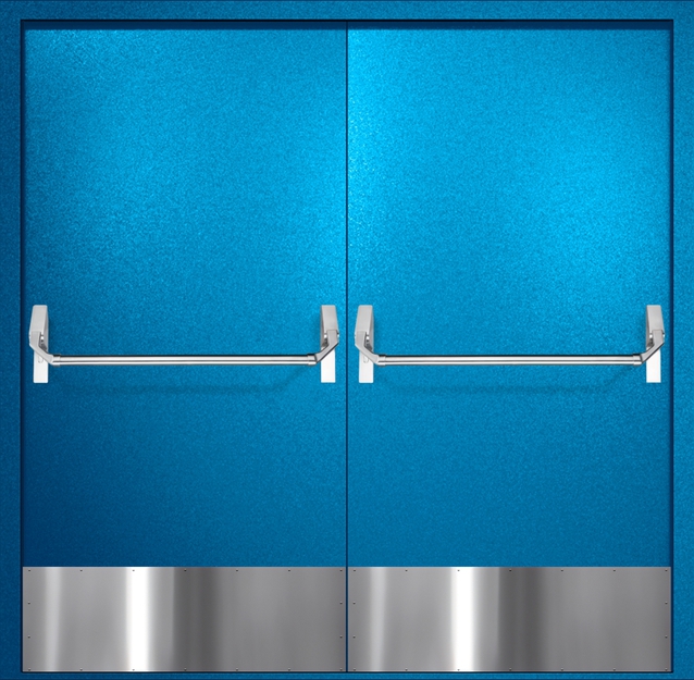 Двупольная противопожарная дверь EI-60 с отбойниками и ручками «Антипаника», окрас по RAL 5002