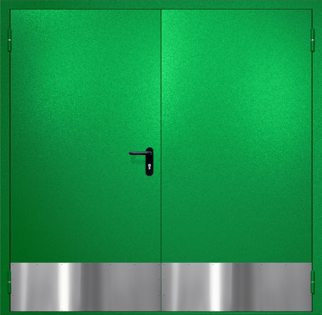 Двупольная противопожарная дверь EI-60 с отбойниками, окрас по RAL 6037 Двупольная противопожарная дверь EI-60 с отбойниками, окрас по RAL 6037