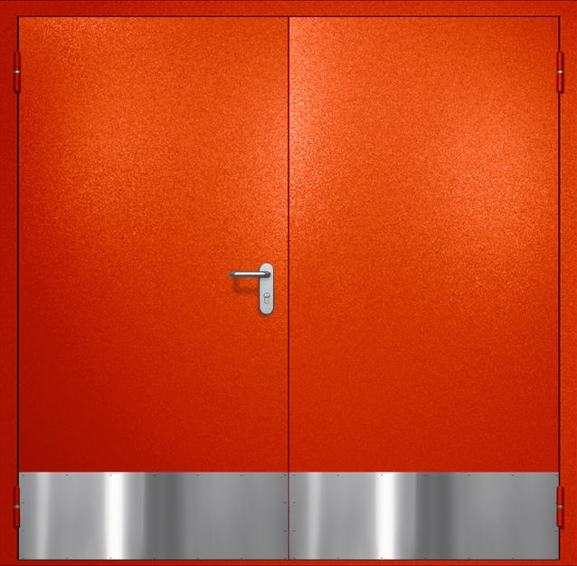 Двупольная противопожарная дверь EI-60 с отбойниками, окрас по RAL 3003 Двупольная противопожарная дверь EI-60 с отбойниками, окрас по RAL 3003