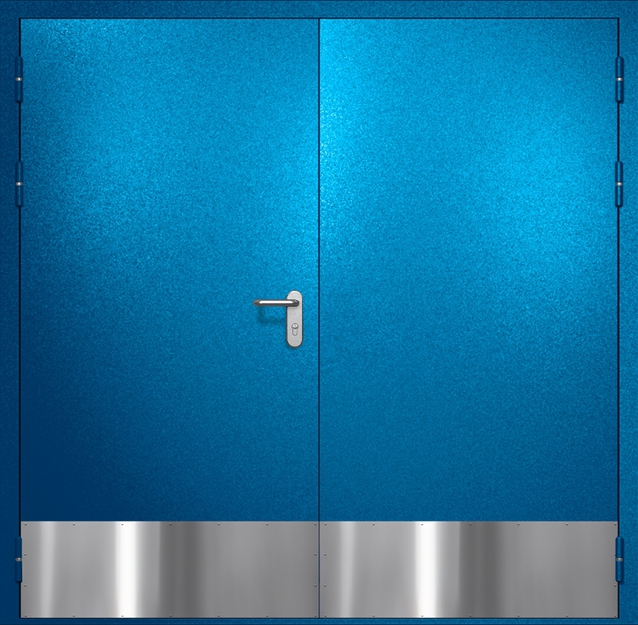 Двупольная противопожарная дверь EI-60 с отбойниками, окрас по RAL 5002