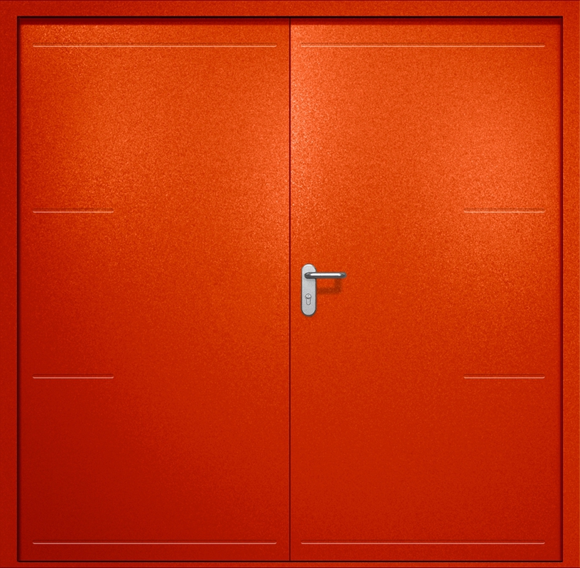Двупольная противопожарная дверь EI-60 с рисунком на металле, окрас по RAL 3003 Двупольная противопожарная дверь EI-60 с рисунком на металле, окрас по RAL 3003