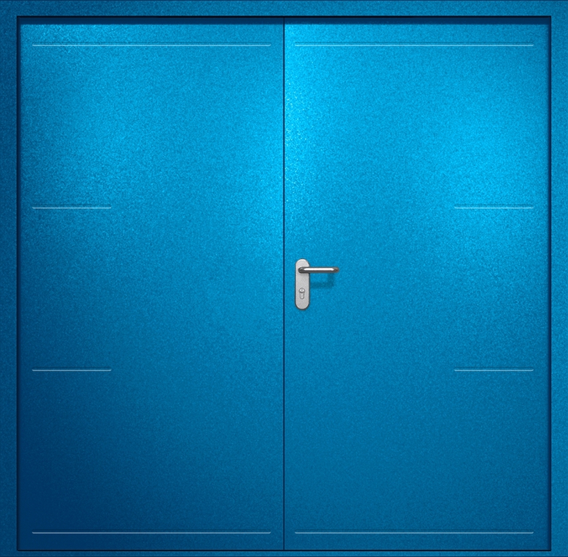 Двупольная противопожарная дверь EI-60 с рисунком на металле, окрас по RAL 5002 Двупольная противопожарная дверь EI-60 с рисунком на металле, окрас по RAL 5002