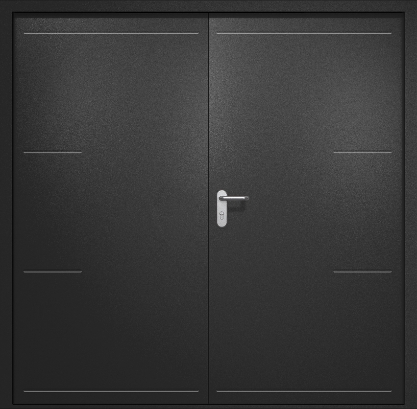 Двупольная противопожарная дверь EI-60 с рисунком на металле, окрас по RAL 9004 Двупольная противопожарная дверь EI-60 с рисунком на металле, окрас по RAL 9004