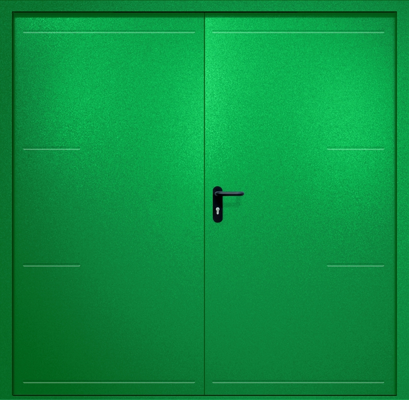 Двупольная противопожарная дверь EI-60 с рисунком на металле, окрас по RAL 6037 Двупольная противопожарная дверь EI-60 с рисунком на металле, окрас по RAL 6037