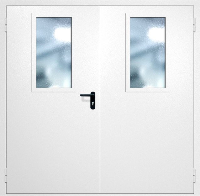 Двупольная противопожарная дверь EI-60 с широкими стеклопакетами, окрас по RAL 9003