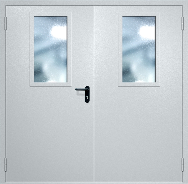 Двупольная противопожарная дверь EI-60 с широкими стеклопакетами, окрас по RAL