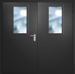 Двупольная противопожарная дверь EI-60 с широкими стеклопакетами и ручками «Антипаника», окрас по RAL 9004