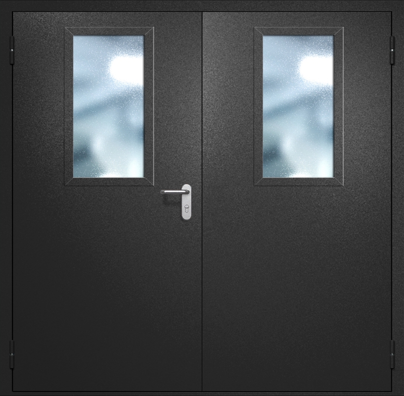 Двупольная противопожарная дверь EI-60 с широкими стеклопакетами, окрас по RAL 9004 Двупольная противопожарная дверь EI-60 с широкими стеклопакетами, окрас по RAL 9004