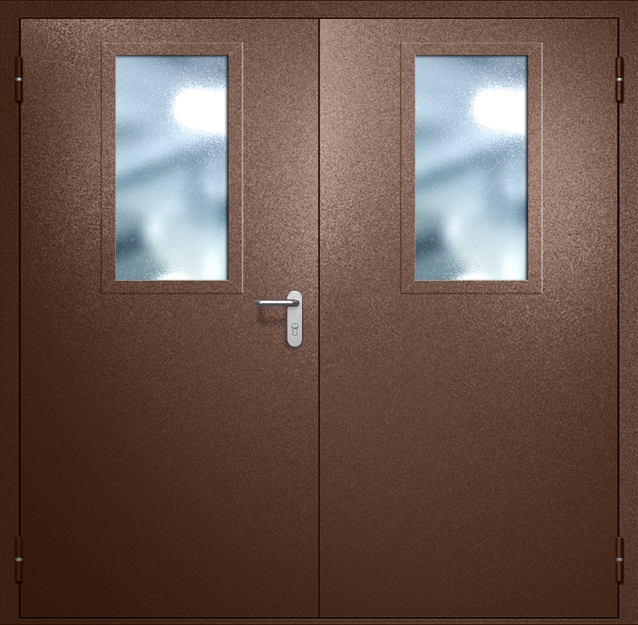 Двупольная противопожарная дверь EI-60 с широкими стеклопакетами, окрас по RAL 8016