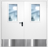 Двупольная противопожарная дверь EI-60 с широкими стеклопакетами и отбойниками, окрас по RAL 9003