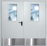 Двупольная противопожарная дверь EI-60 с широкими стеклопакетами и отбойниками, окрас по RAL