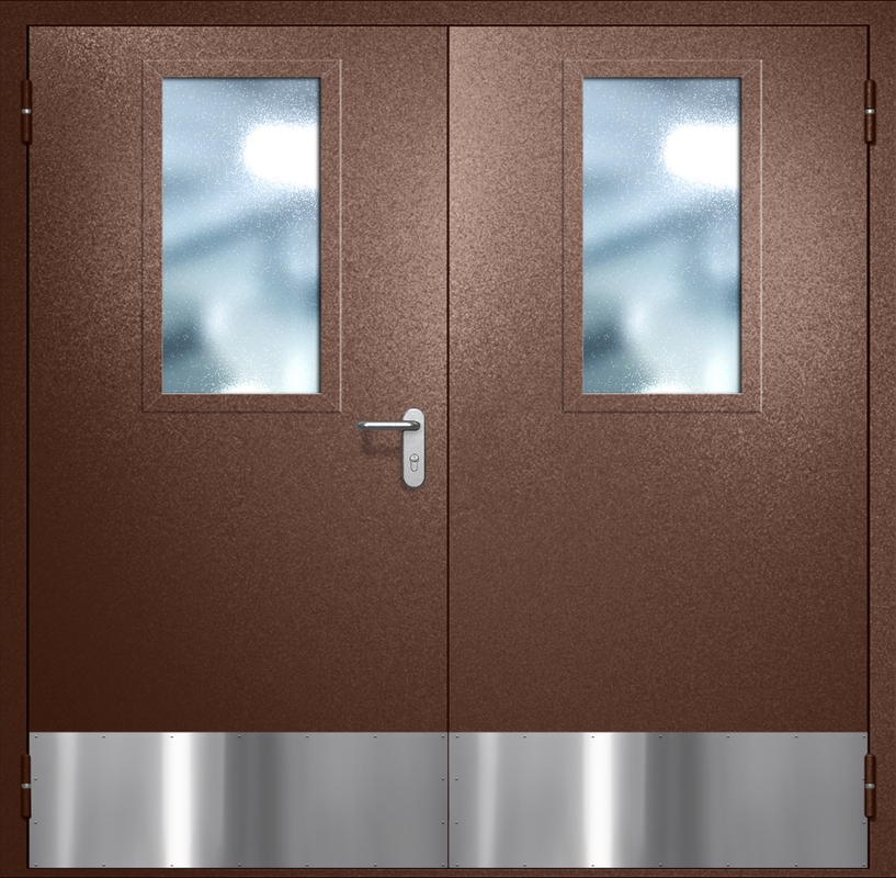 Двупольная противопожарная дверь EI-60 с широкими стеклопакетами и отбойниками, окрас по RAL 8016 Двупольная противопожарная дверь EI-60 с широкими стеклопакетами и отбойниками, окрас по RAL 8016