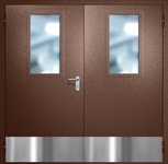 Двупольная противопожарная дверь EI-60 с широкими стеклопакетами и отбойниками, окрас по RAL 8016