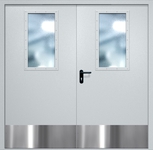 Двупольная противопожарная дверь EI-60 с широкими стеклопакетами и отбойниками, окрас по RAL