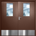 Двупольная противопожарная дверь EI-60 с широкими стеклопакетами и отбойниками, окрас по RAL 8016