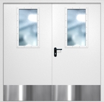 Двупольная противопожарная дверь EI-60 с широкими стеклопакетами и отбойниками, окрас по RAL 9003