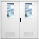 Двупольная противопожарная дверь EI-60 с вентиляцией и широкими стеклопакетами, окрас по RAL 9003