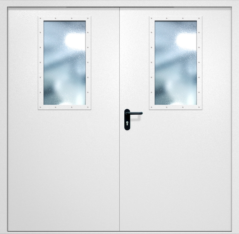 Двупольная противопожарная дверь EI-60 с широкими стеклопакетами, окрас по RAL 9003