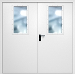 Двупольная противопожарная дверь EI-60 с широкими стеклопакетами, окрас по RAL 9003