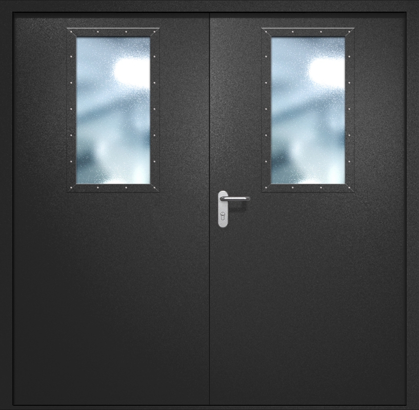 Двупольная противопожарная дверь EI-60 с широкими стеклопакетами, окрас по RAL 9004 Двупольная противопожарная дверь EI-60 с широкими стеклопакетами, окрас по RAL 9004