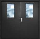 Двупольная противопожарная дверь EI-60 с широкими стеклопакетами, окрас по RAL 9004