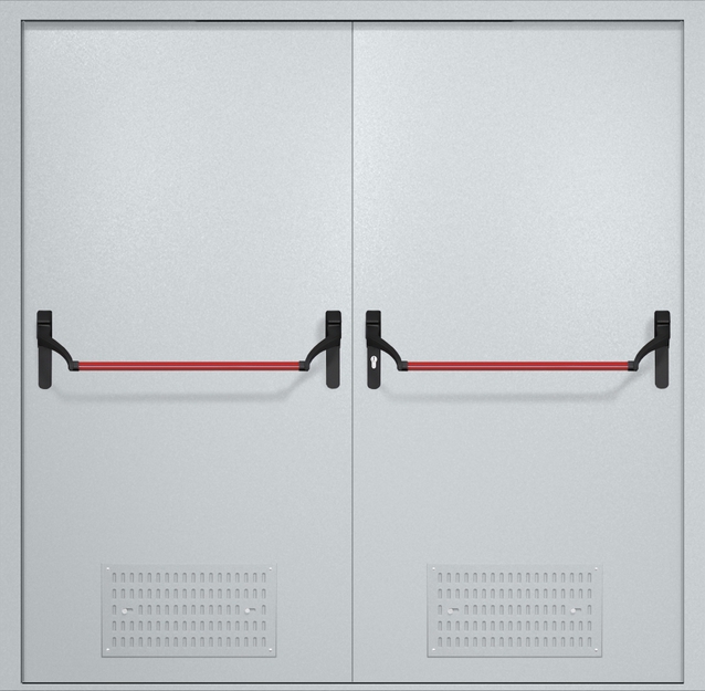 Двупольная противопожарная дверь EI-60 с вентиляцией и ручками «Антипаника», окрас по RAL