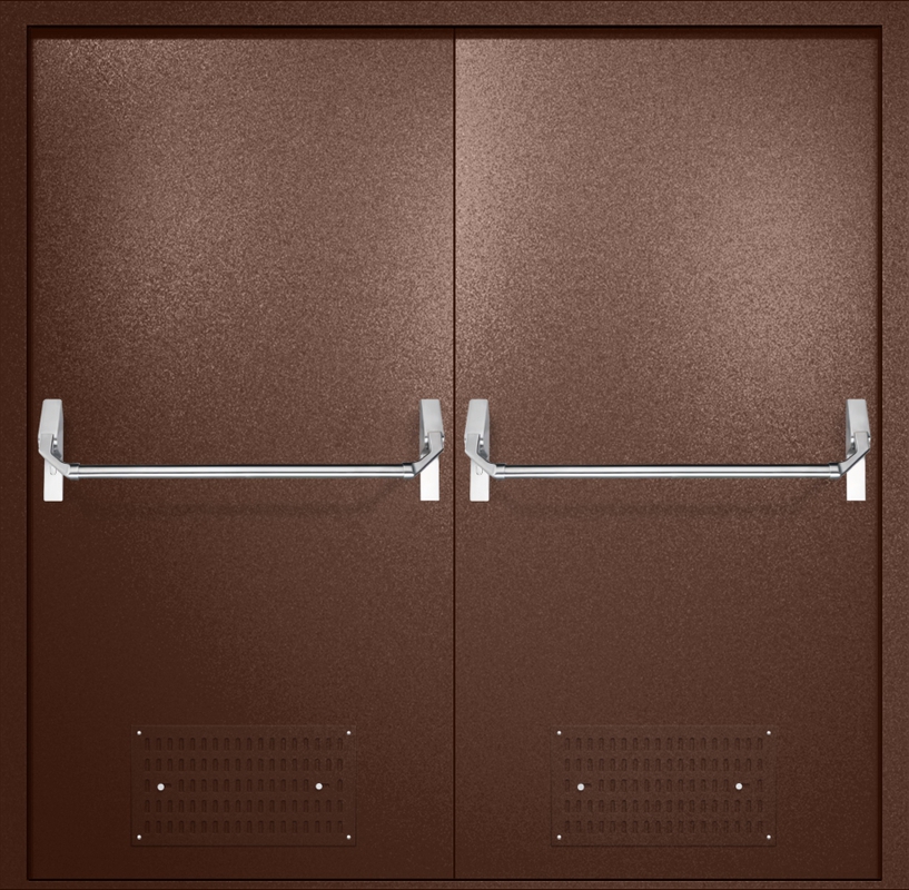 Двупольная противопожарная дверь EI-60 с вентиляцией и ручками «Антипаника», окрас по RAL 8016
