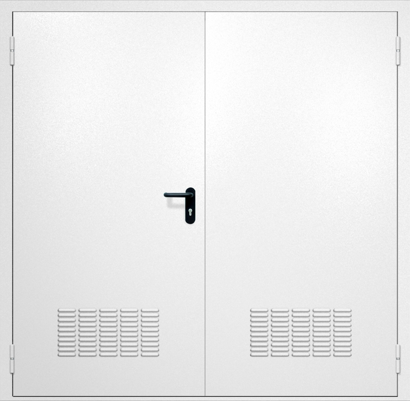 Двупольная противопожарная дверь EI-60 с вентиляцией, окрас по RAL 9003