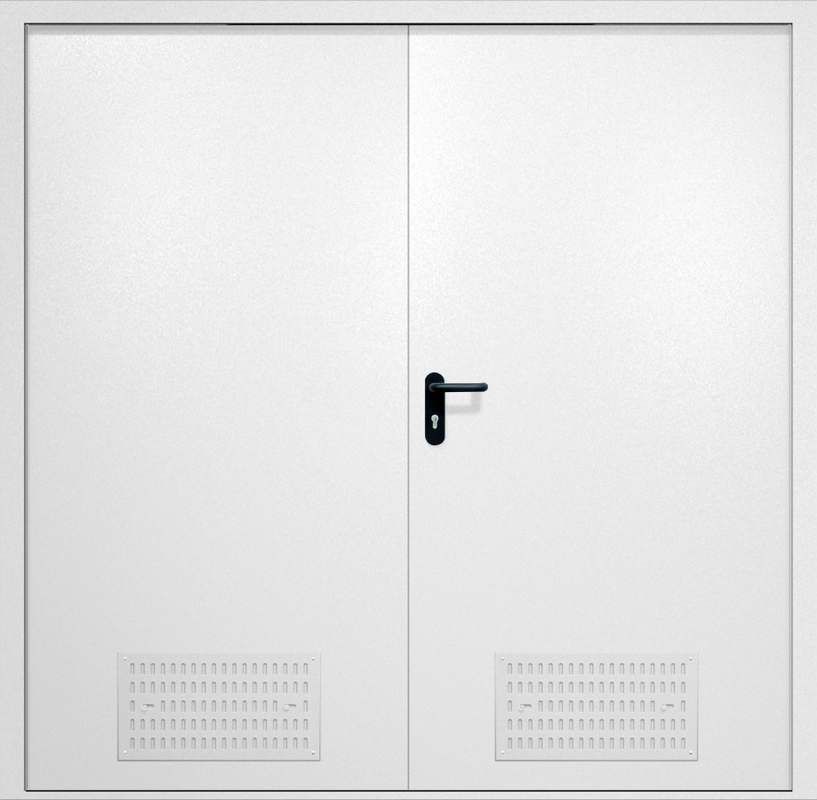 Двупольная противопожарная дверь EI-60 с вентиляцией, окрас по RAL 9003