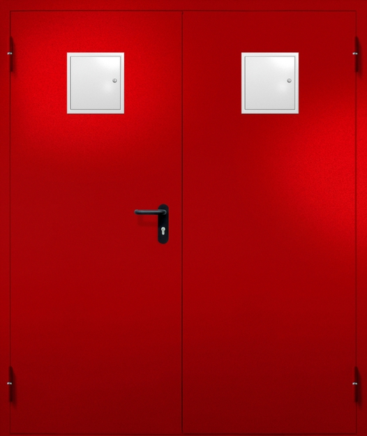 Двупольная противопожарная дверь EI-60 с двумя стыковочными узлами сверху, окрас по RAL 3003