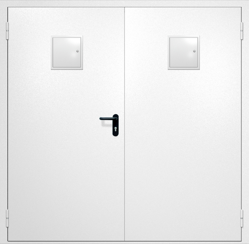 Двупольная противопожарная дверь EI-60 с двумя стыковочными узлами сверху, окрас по RAL 9003