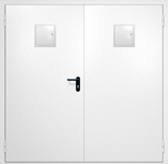Двупольная противопожарная дверь EI-60 с двумя стыковочными узлами сверху, окрас по RAL 9003
