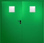 Двупольная противопожарная дверь EI-60 с двумя стыковочными узлами сверху, окрас по RAL 6037