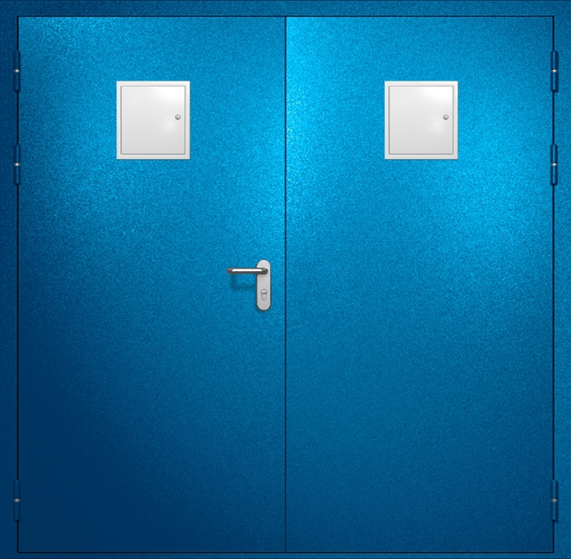 Двупольная противопожарная дверь EI-60 с двумя стыковочными узлами сверху, окрас по RAL 5002