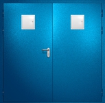 Двупольная противопожарная дверь EI-60 с двумя стыковочными узлами сверху, окрас по RAL 5002