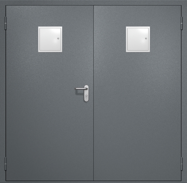 Двупольная противопожарная дверь EI-60 с двумя стыковочными узлами сверху, окрас по RAL 7001