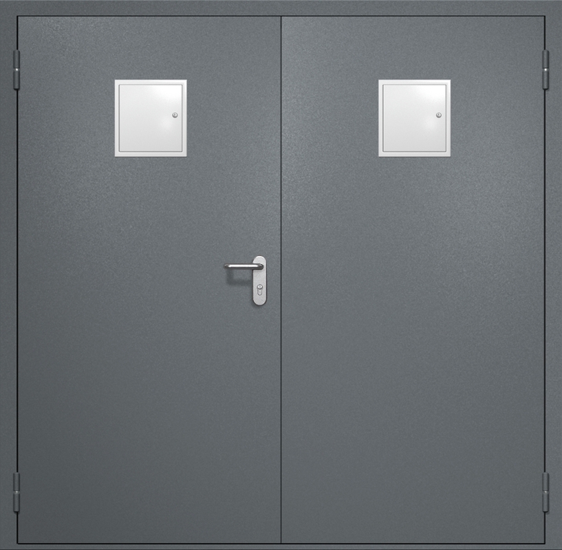 Двупольная противопожарная дверь EI-60 с двумя стыковочными узлами сверху, окрас по RAL 7001