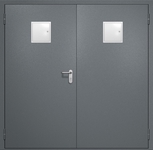 Двупольная противопожарная дверь EI-60 с двумя стыковочными узлами сверху, окрас по RAL 7001