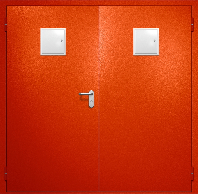 Двупольная противопожарная дверь EI-60 с двумя стыковочными узлами сверху, окрас по RAL 3003 Двупольная противопожарная дверь EI-60 с двумя стыковочными узлами сверху, окрас по RAL 3003