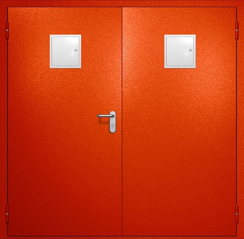 Двупольная противопожарная дверь EI-60 с двумя стыковочными узлами сверху, окрас по RAL 3003