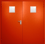 Двупольная противопожарная дверь EI-60 с двумя стыковочными узлами сверху, окрас по RAL 3003