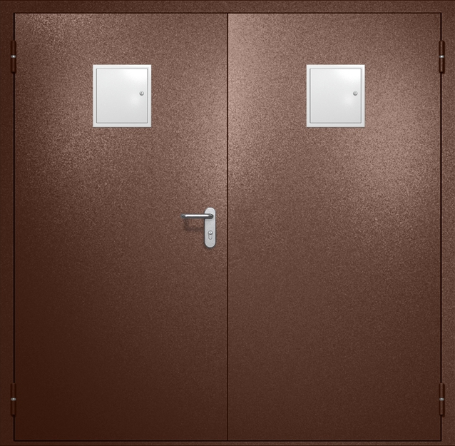 Двупольная противопожарная дверь EI-60 с двумя стыковочными узлами сверху, окрас по RAL 8016 Двупольная противопожарная дверь EI-60 с двумя стыковочными узлами сверху, окрас по RAL 8016